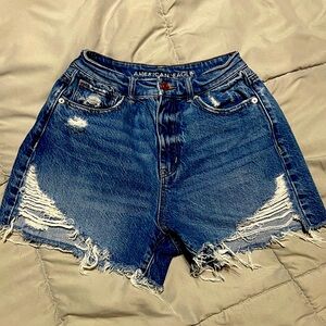 American Eagle Outfitters Women's Blue Denim Distressed Shorts